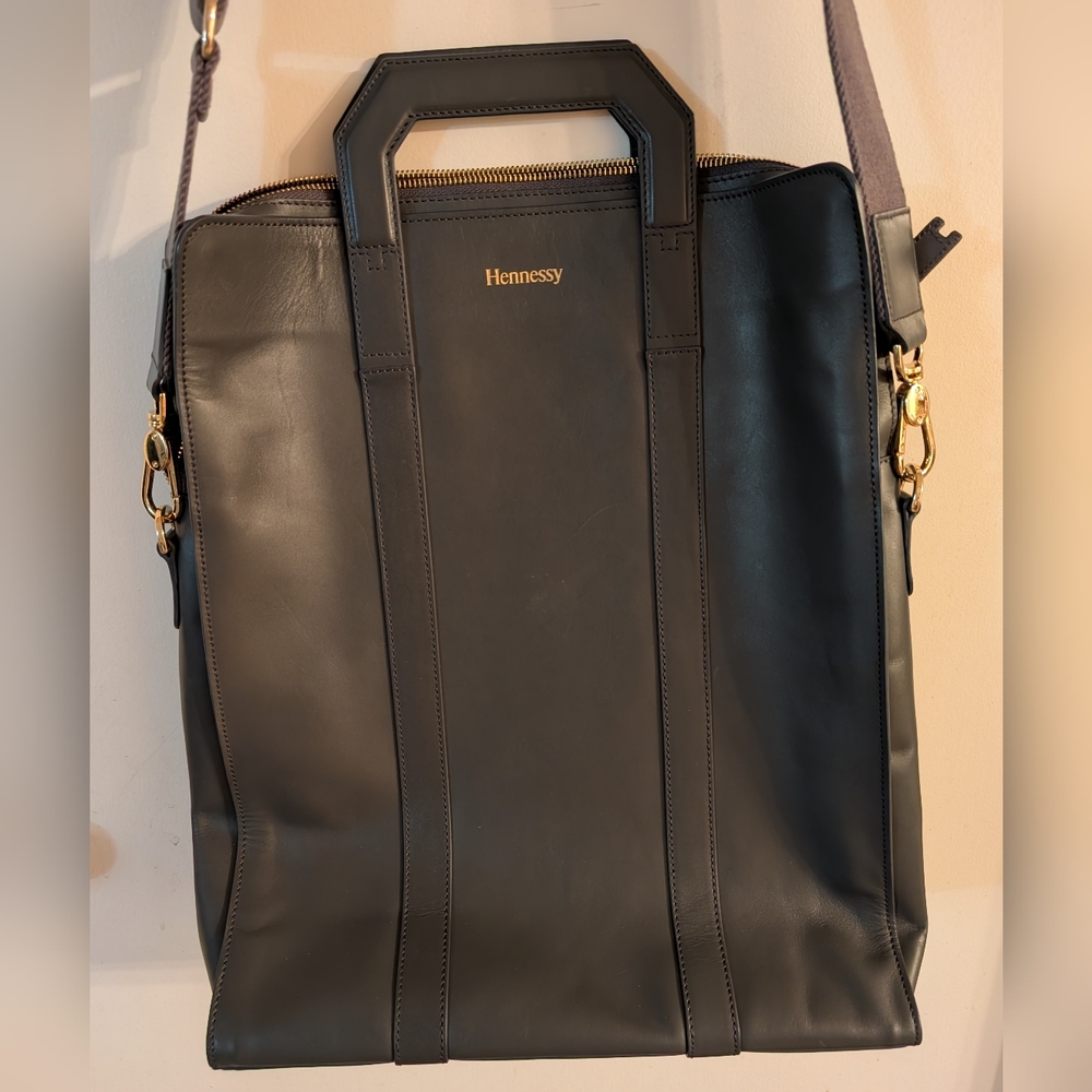 Rare Hennessy Gray Leather Messenger Laptop Carrier Tote Bag - Picture 3 of 13